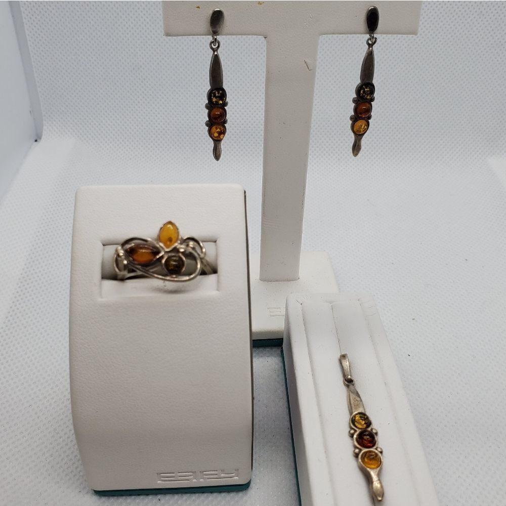 Vintage Sterling Silver Pendant, Ring, & Earrings